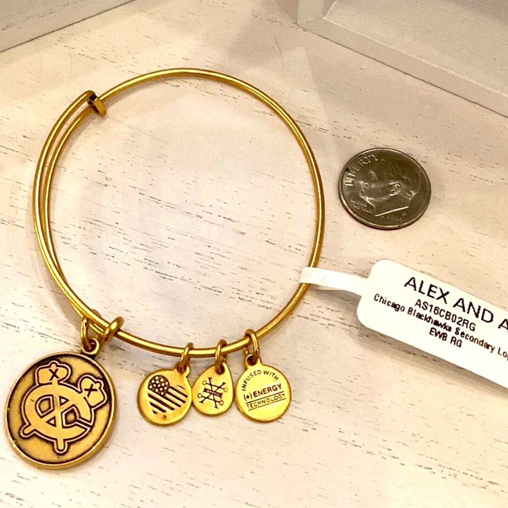 NWT NHL Chicago Blackhawks Antique Gold Alex and Ani Adjustable bangle w/ box